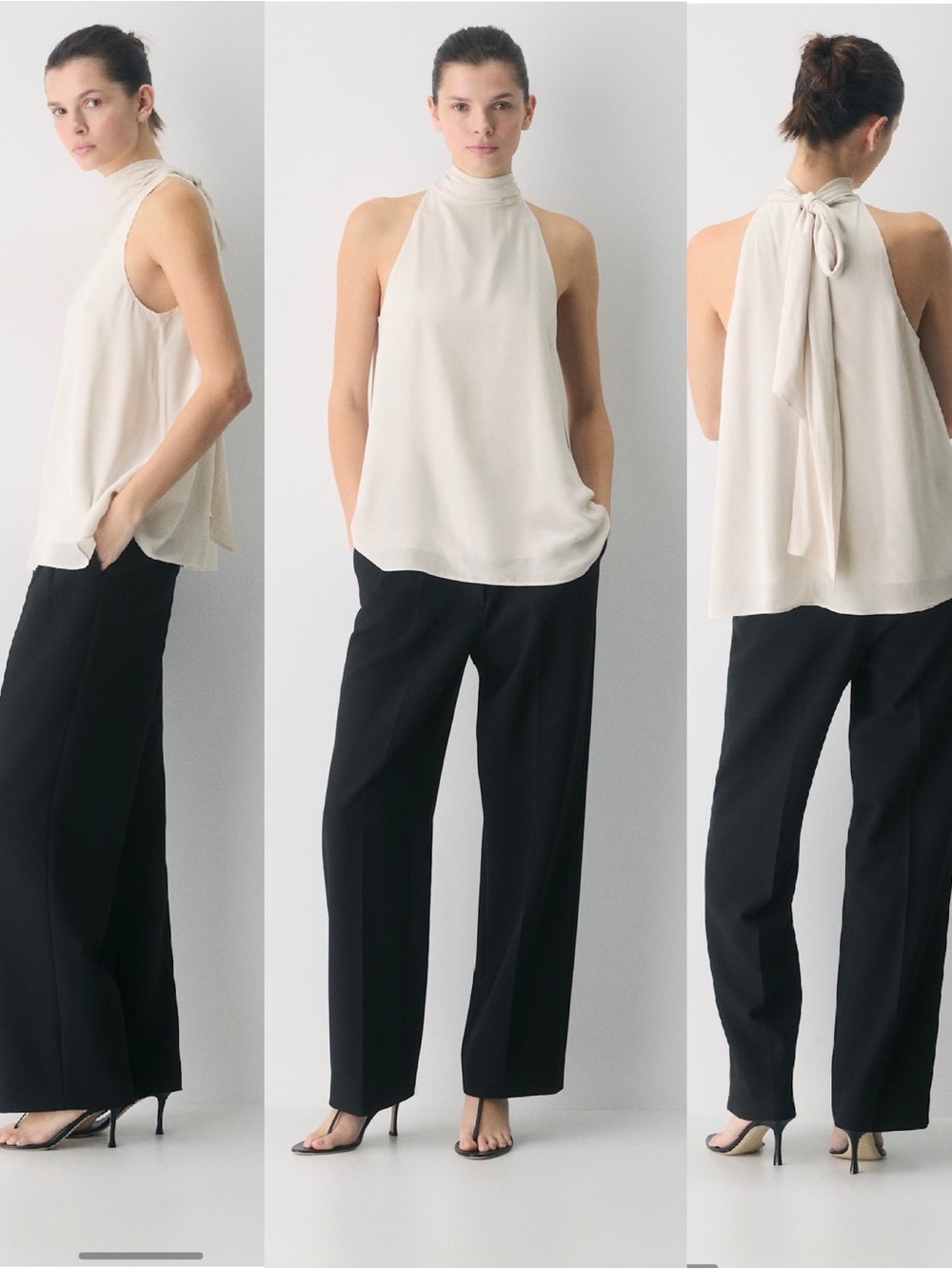 NWT Aritzia Babaton Premise Top in Matte Pearl Size Small Crepe tie-neck blouse